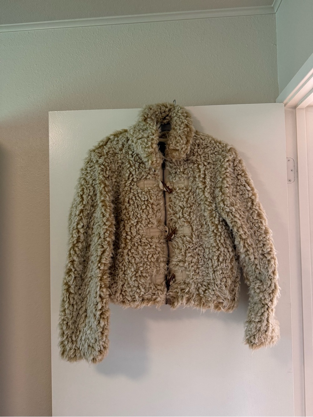 Anthropologie Cream Faux Shearling Toggle Jacket